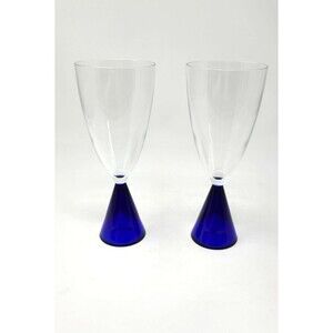 2 Sasaki Eon Blue Water Goblets set blue clear made in Japan replacements